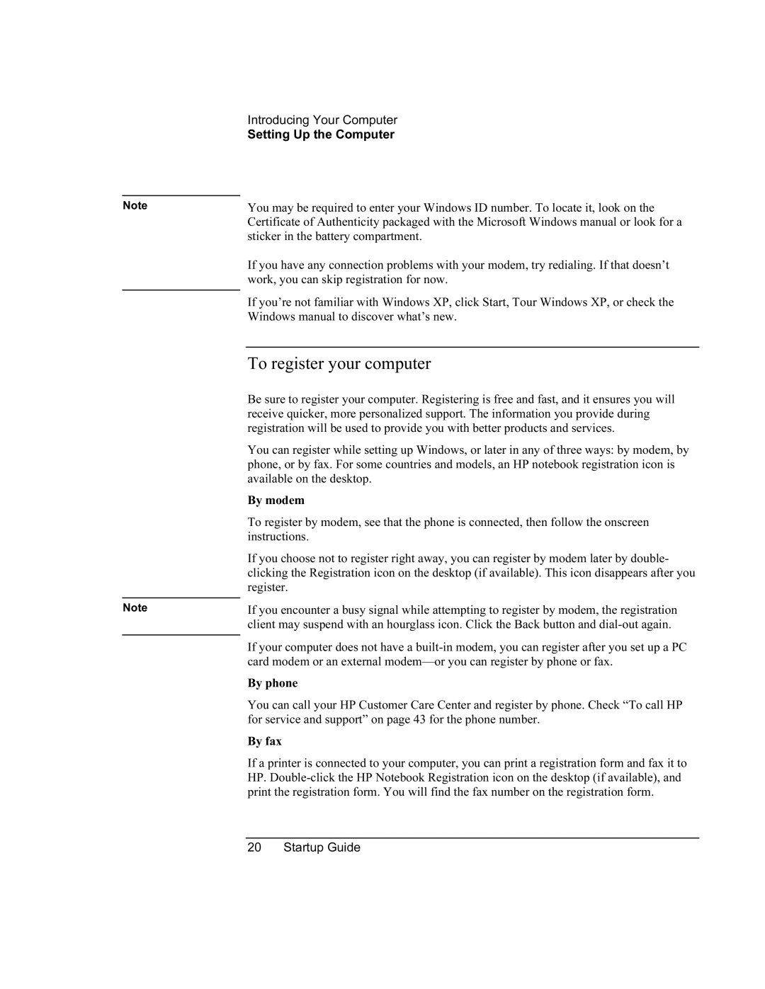 HP 8760w SQ575UP#ABA manual To register your computer 