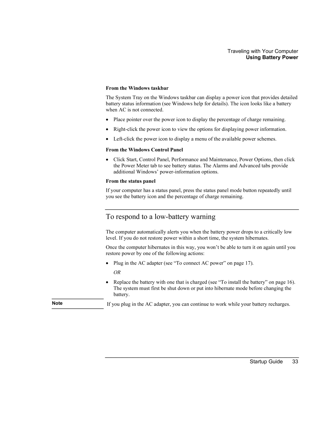 HP 8760w SQ575UP#ABA manual To respond to a low-battery warning 