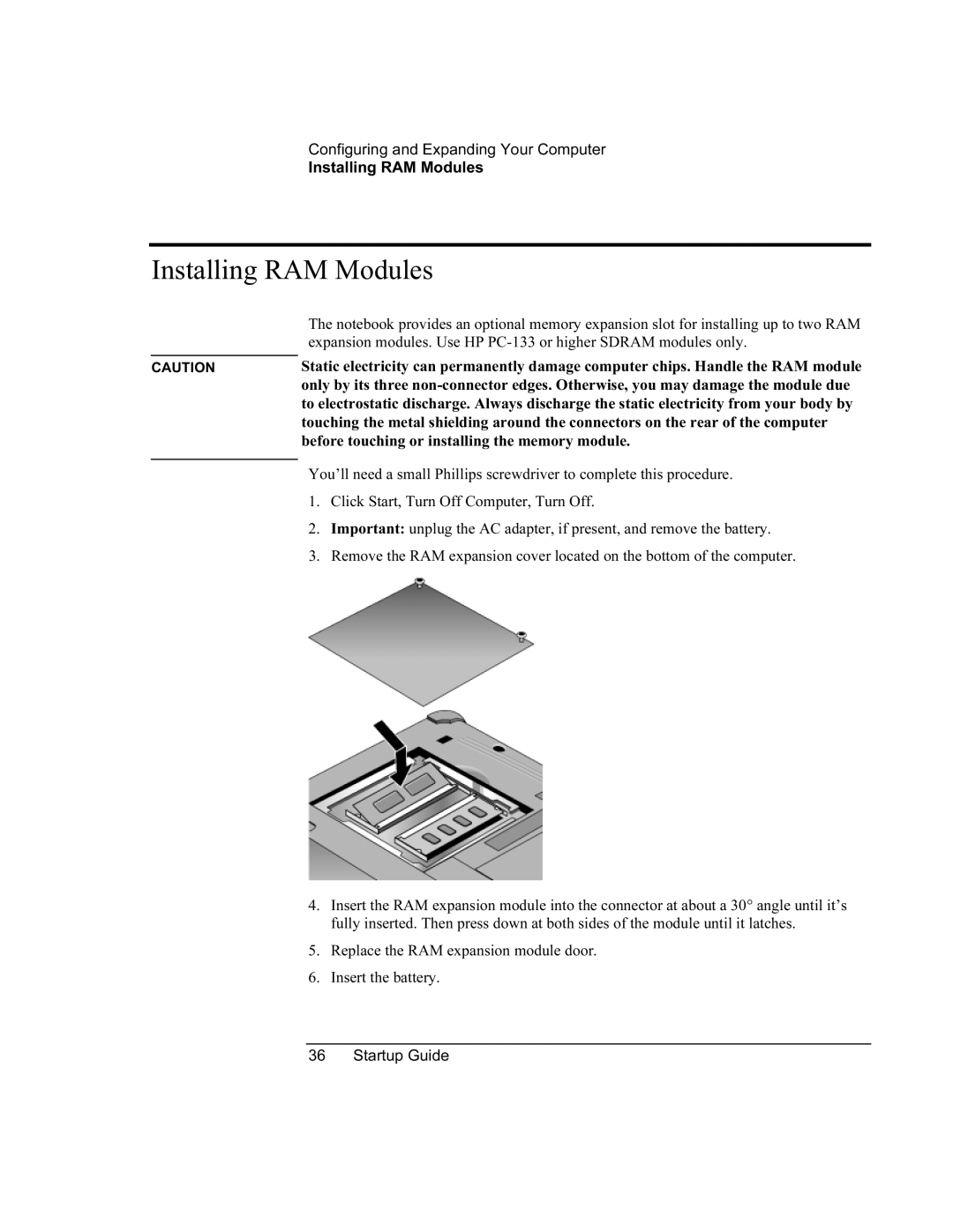 HP 8760w SQ575UP#ABA manual Installing RAM Modules 