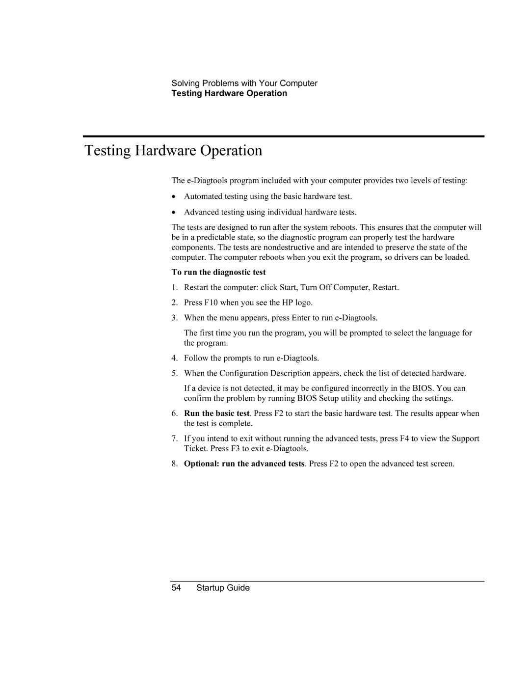 HP 8760w SQ575UP#ABA manual Testing Hardware Operation 