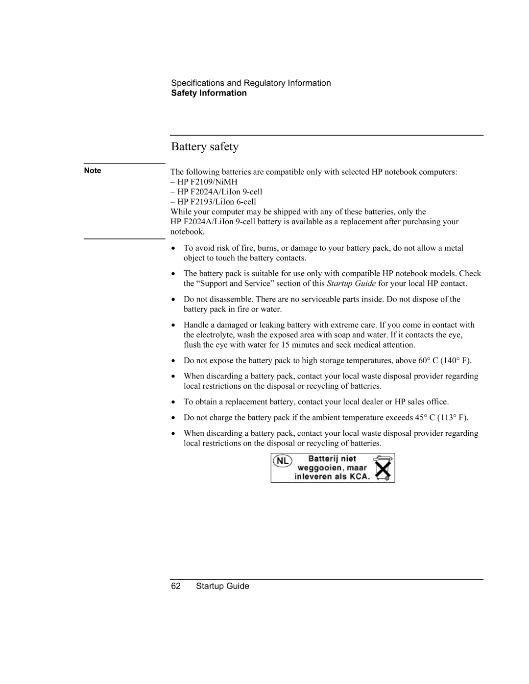 HP 8760w SQ575UP#ABA manual Battery safety 