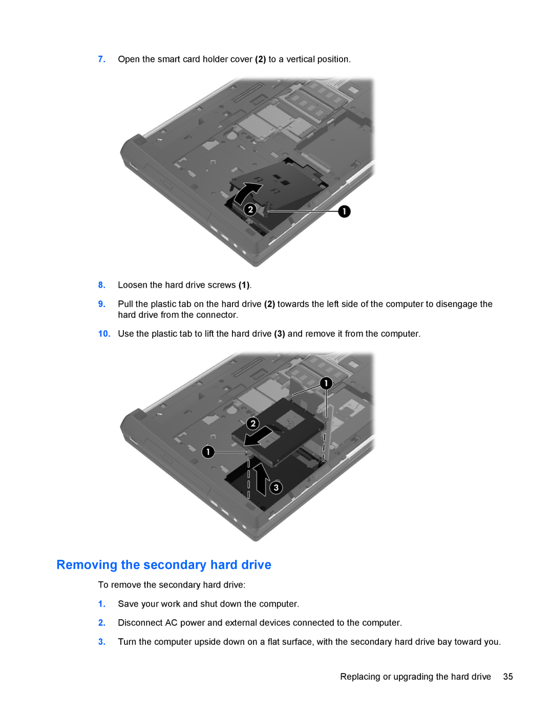 HP 8770w manual Removing the secondary hard drive 