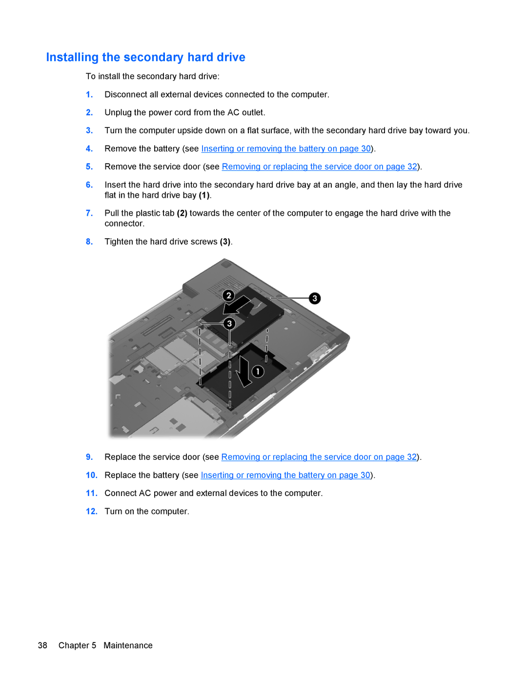 HP 8770w manual Installing the secondary hard drive 