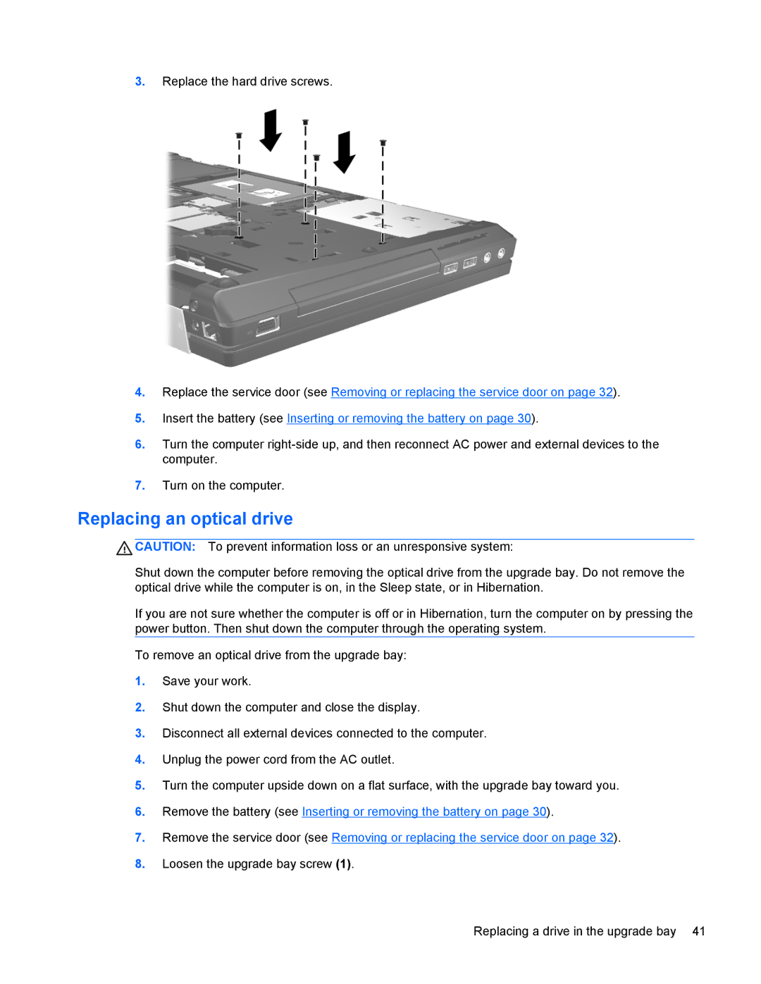 HP 8770w manual Replacing an optical drive 