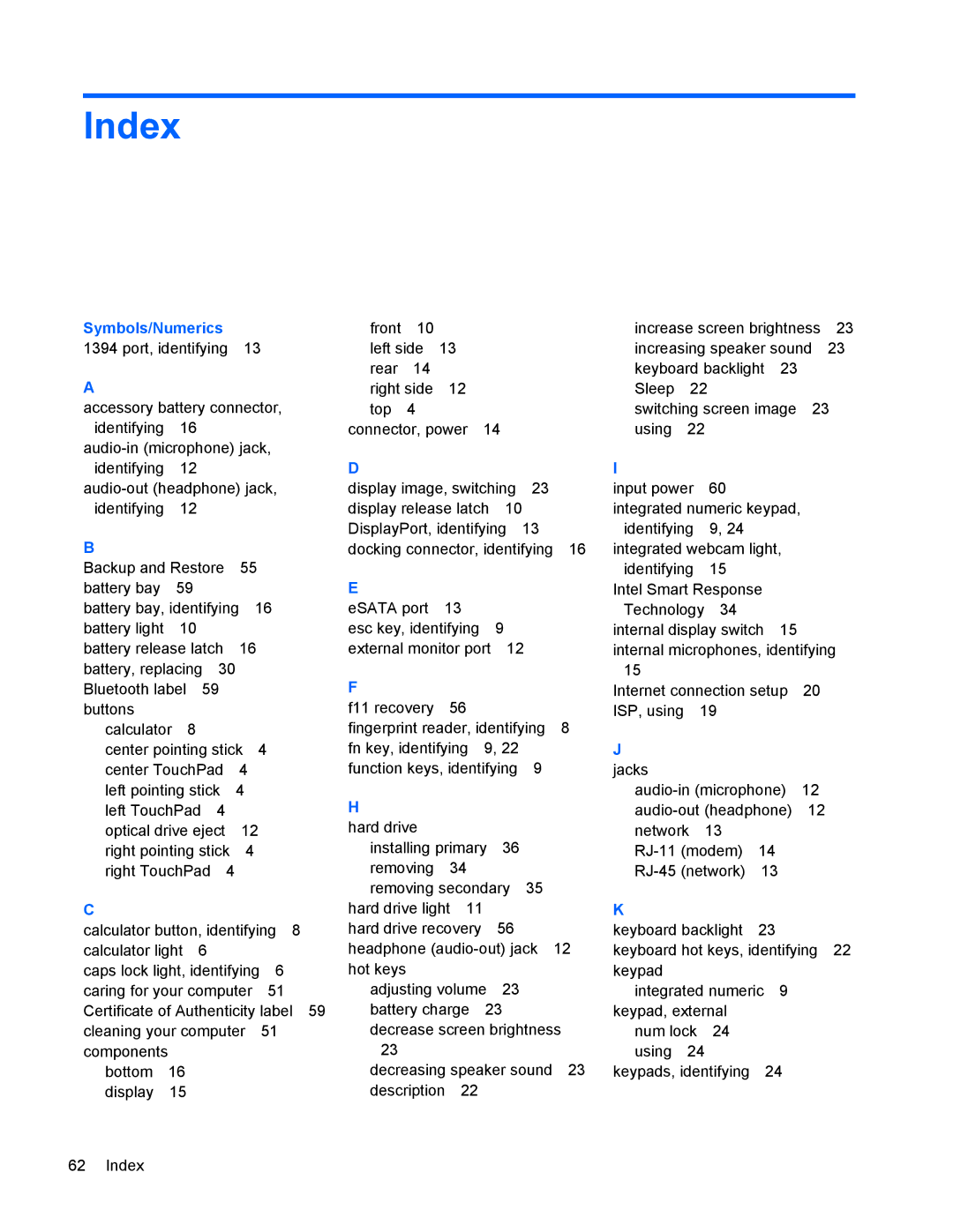 HP 8770w manual Index, Symbols/Numerics 