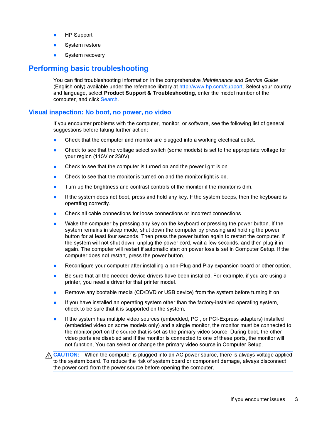 HP 880 G1 Tower manual Performing basic troubleshooting 