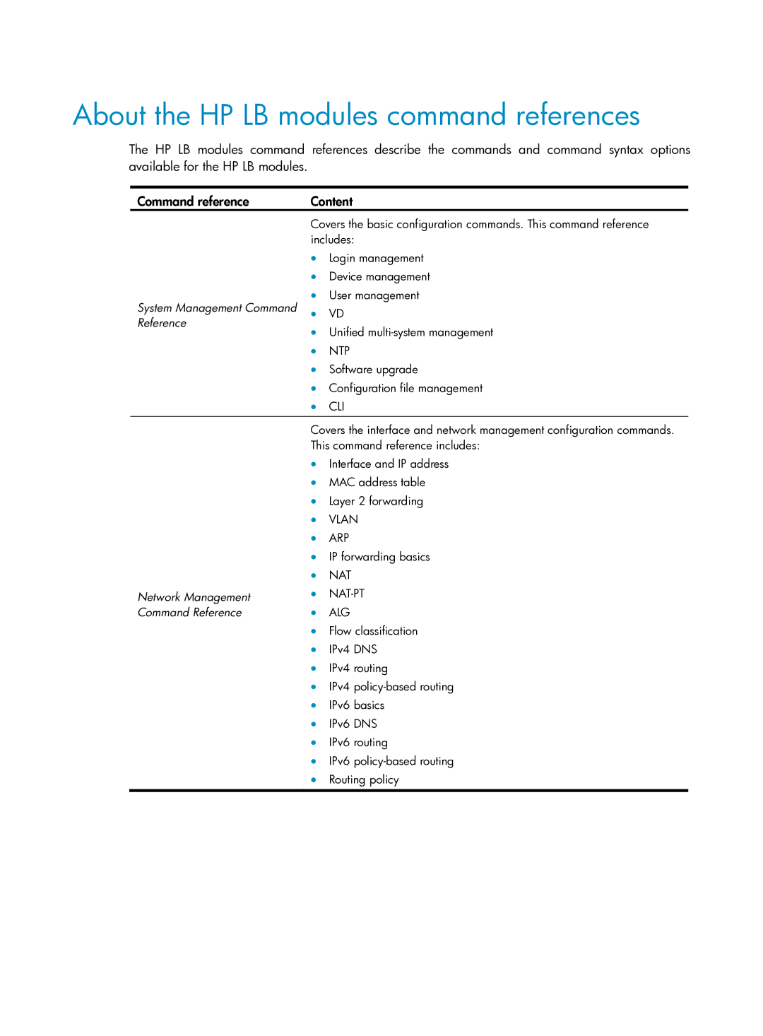 HP 8800 Router manual About the HP LB modules command references, System Management Command, Reference, Network Management 