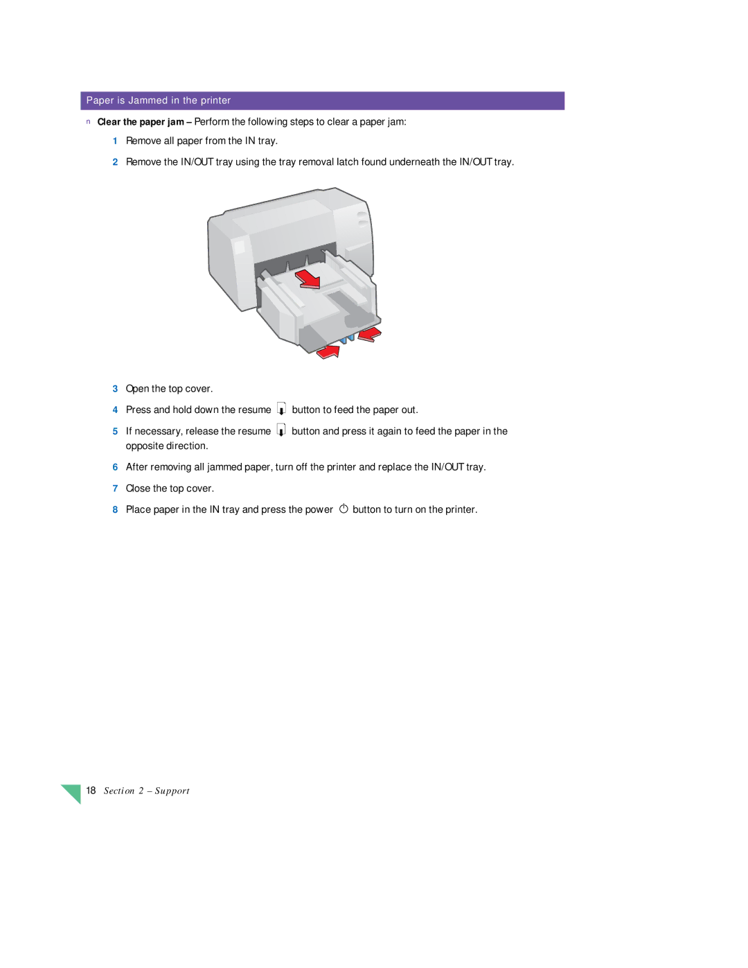 HP 890C manual Paper is Jammed in the printer 