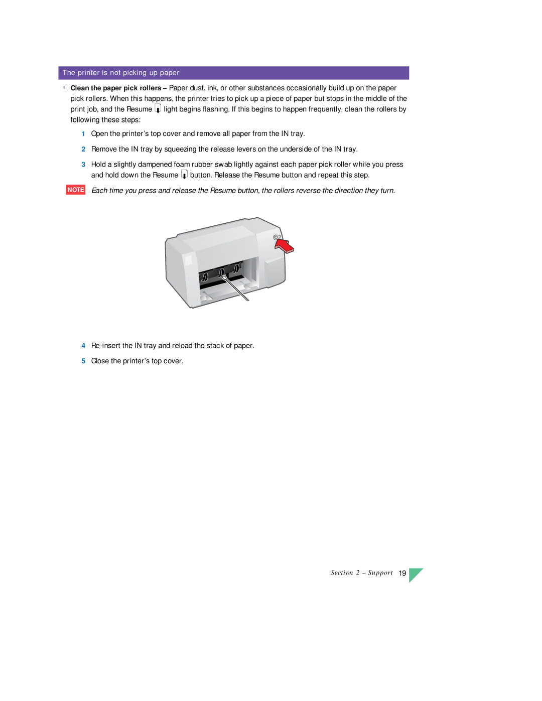 HP 890C manual Printer is not picking up paper 