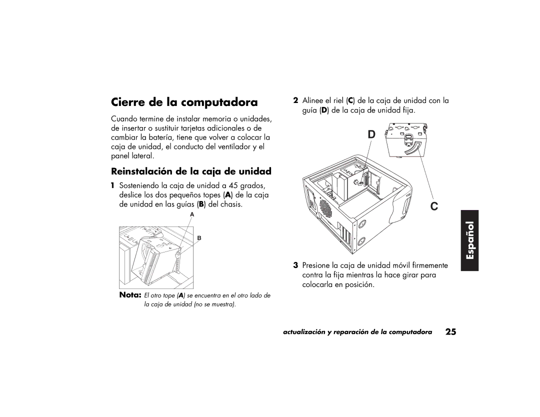 HP 79XXY, 89XXY manual Cierre de la computadora, Reinstalación de la caja de unidad 