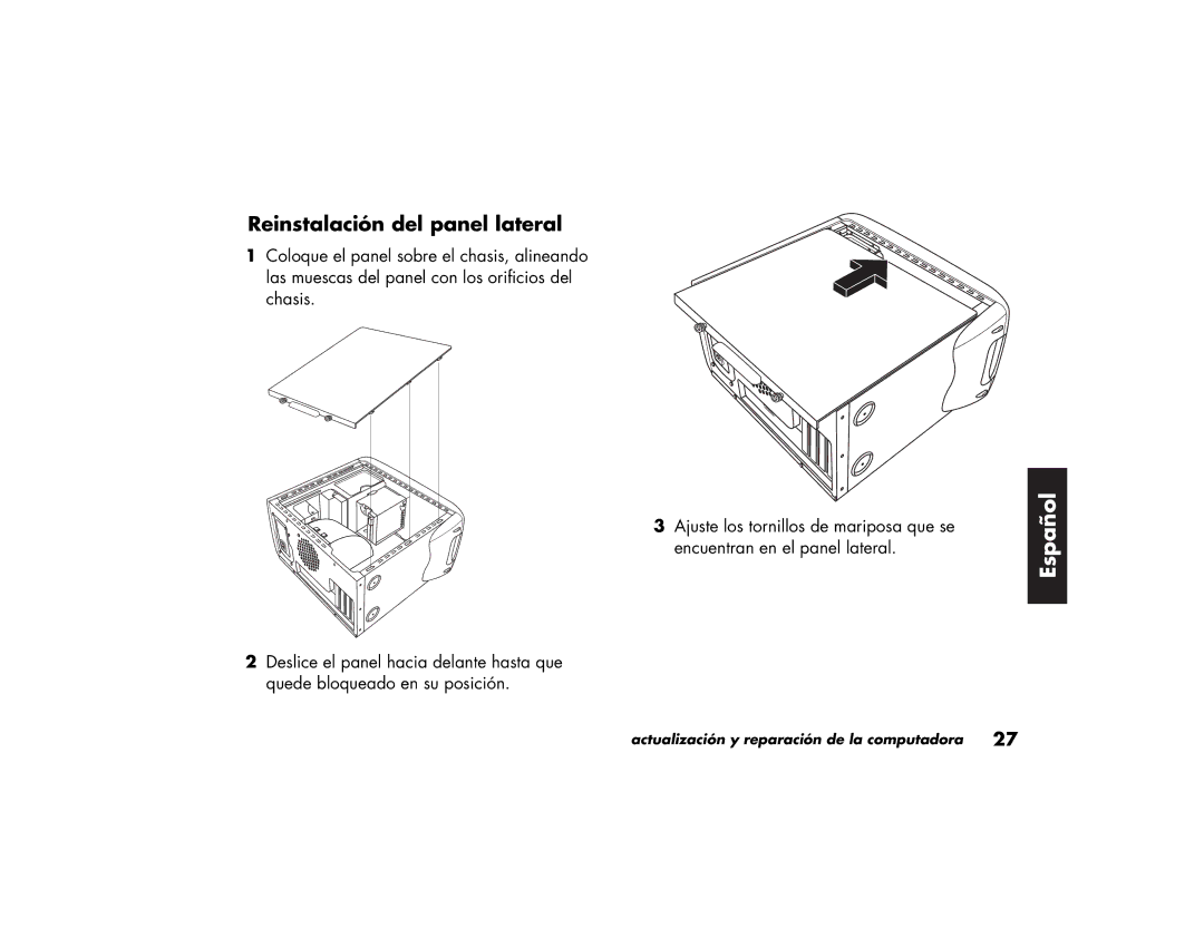HP 79XXY, 89XXY manual Reinstalación del panel lateral 