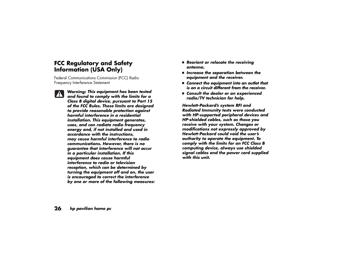 HP 89XXY, 79XXY manual FCC Regulatory and Safety Information USA Only 