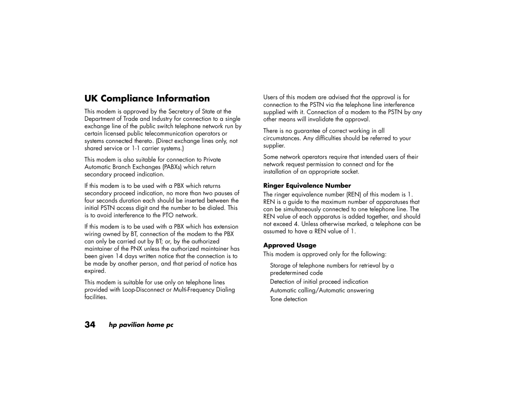 HP 89XXY, 79XXY manual UK Compliance Information, Ringer Equivalence Number, Approved Usage 