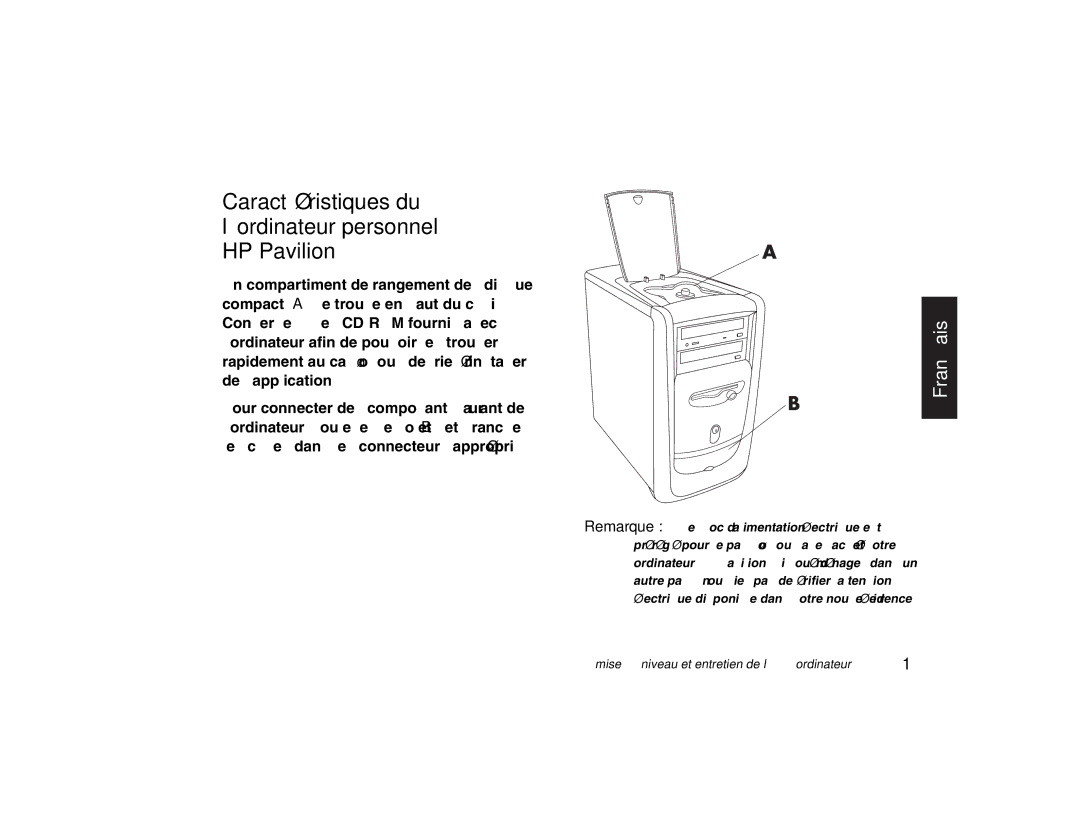 HP 79XXY, 89XXY manual Caractéristiques du ’ordinateur personnel HP Pavilion 