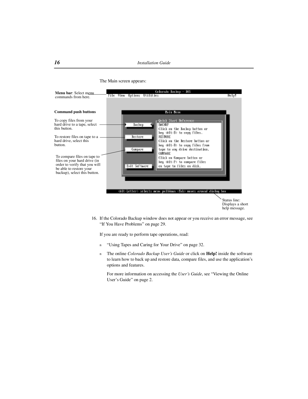 HP 8GB, 5GB manual Main screen appears, Command push buttons 