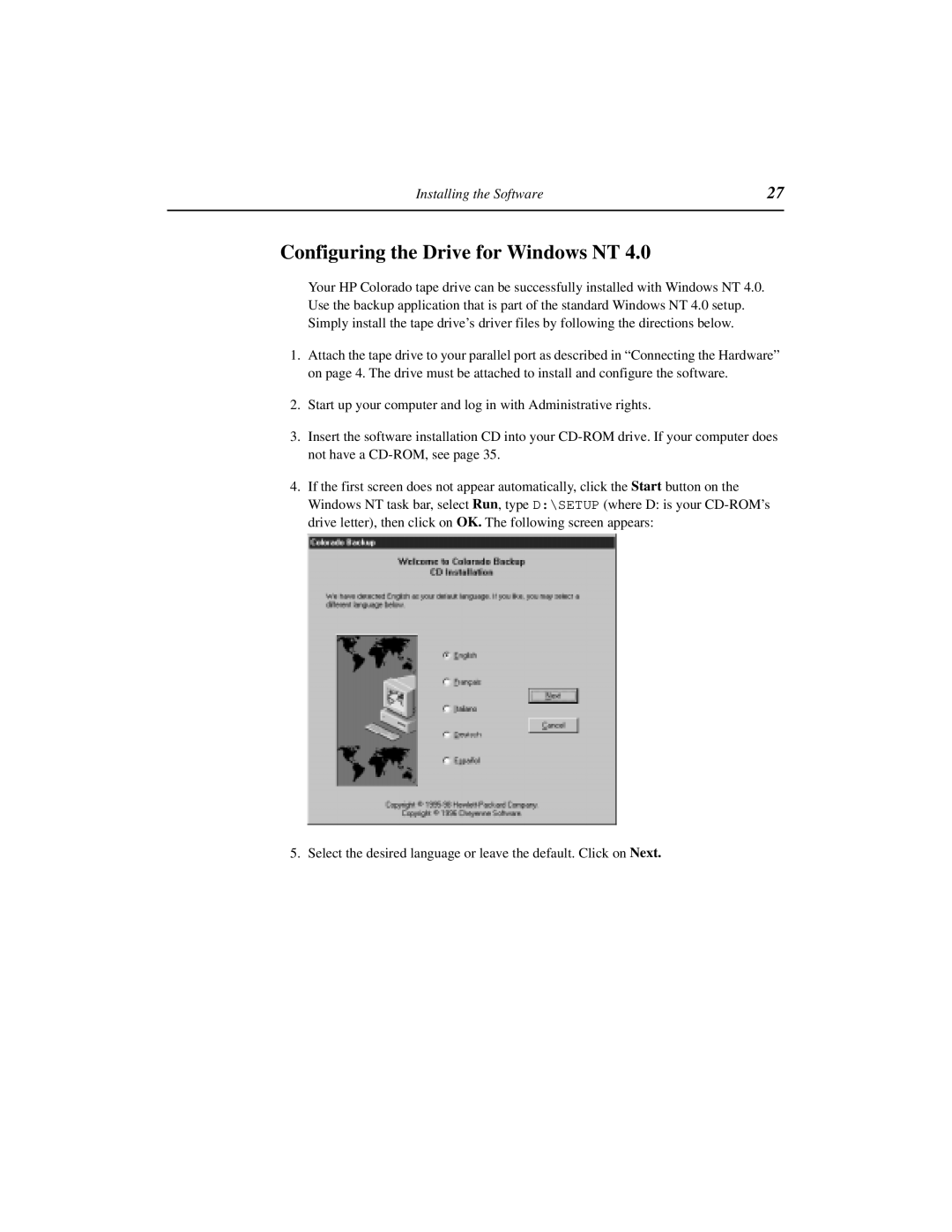 HP 5GB, 8GB manual Configuring the Drive for Windows NT 