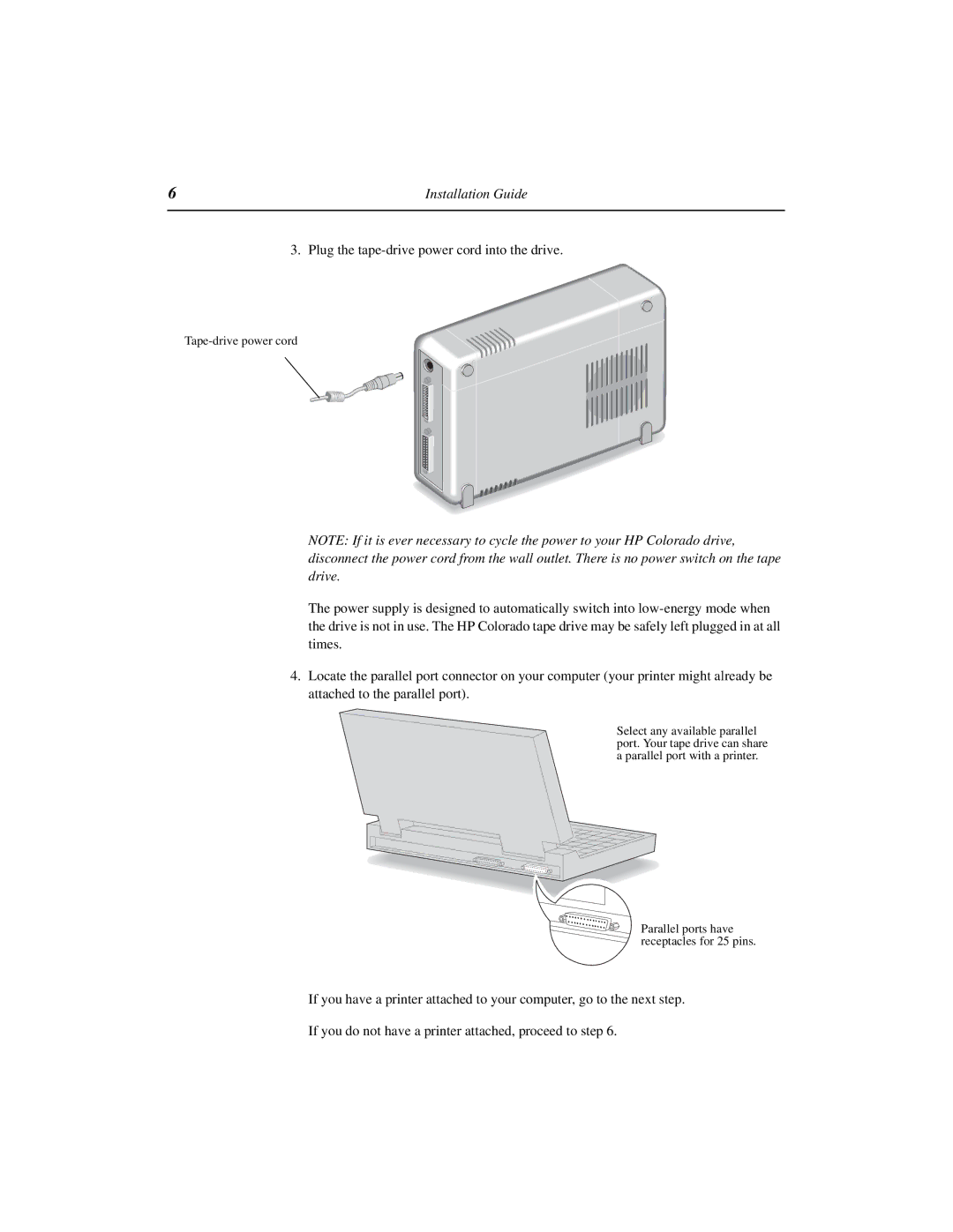 HP 8GB, 5GB manual Installation Guide, Plug the tape-drive power cord into the drive 