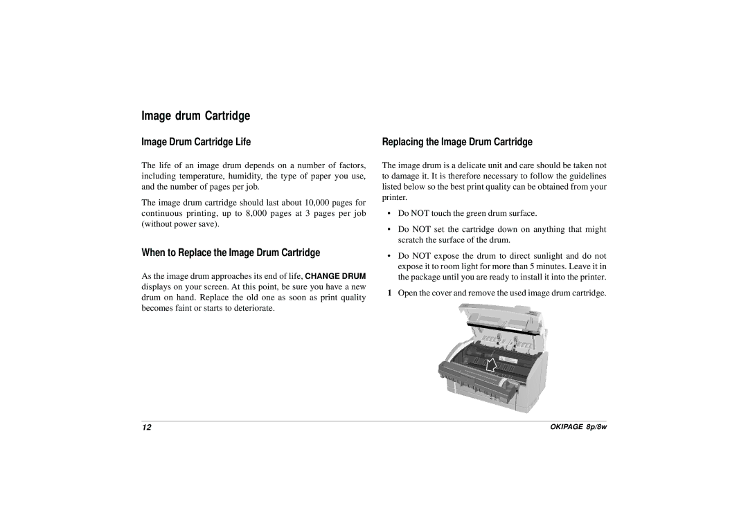 HP 8p/8w manual Image drum Cartridge, Image Drum Cartridge Life, When to Replace the Image Drum Cartridge 