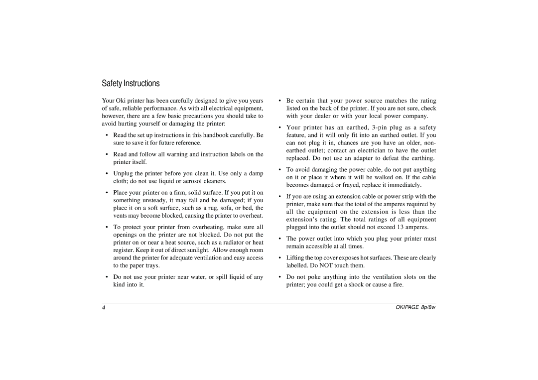 HP 8p/8w manual Safety Instructions 