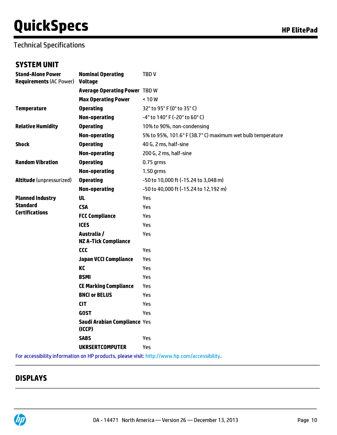 HP 900 G1 D4T10AW 10.1' 64GB D4T10AW#ABA manual System Unit, Displays 