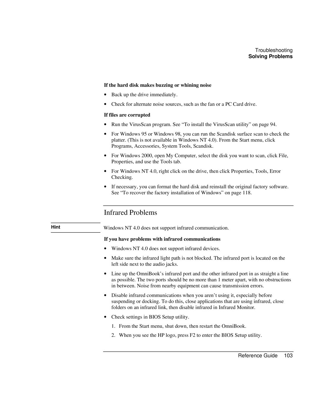 HP 900 manual If the hard disk makes buzzing or whining noise, If files are corrupted 