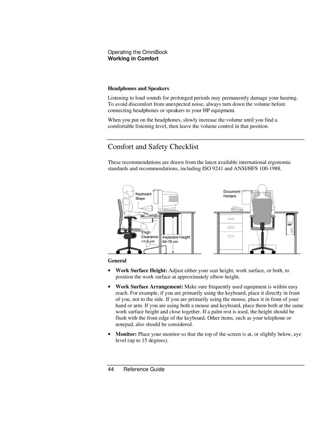 HP 900 manual Comfort and Safety Checklist, Headphones and Speakers, General 