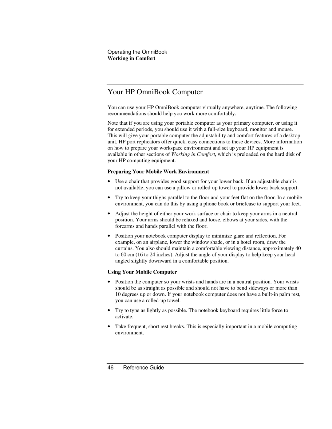 HP 900 manual Your HP OmniBook Computer, Preparing Your Mobile Work Environment, Using Your Mobile Computer 