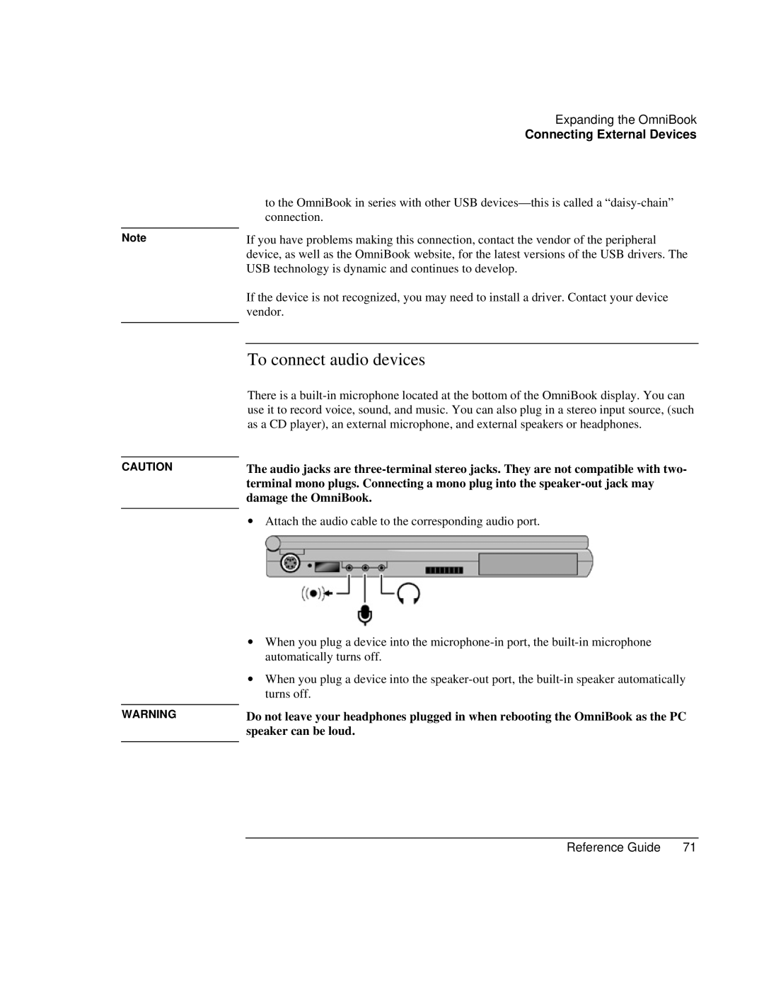 HP 900 manual To connect audio devices 