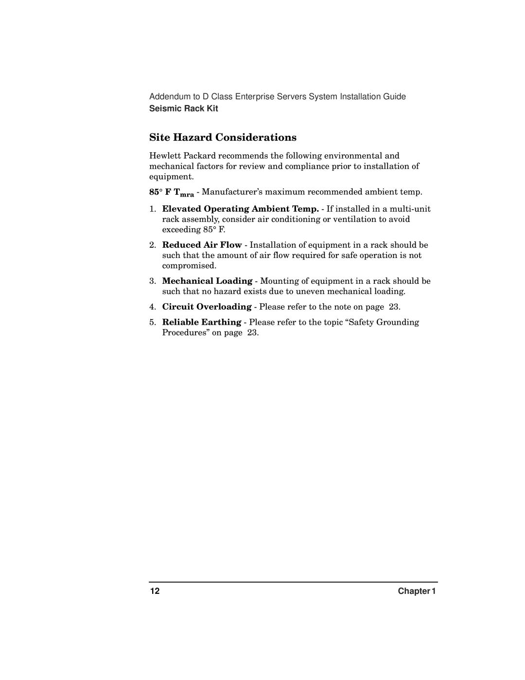 HP 9000 800t s Z7634-96002 manual Site Hazard Considerations 