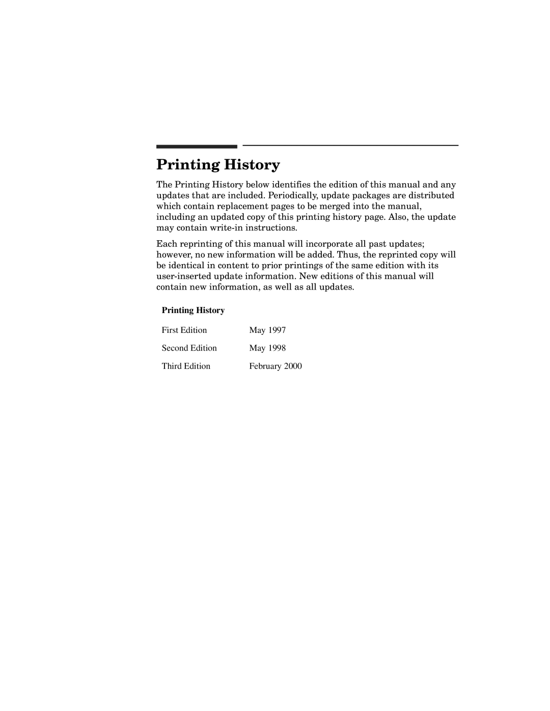 HP 9000 800t s Z7634-96002 manual Printing History 