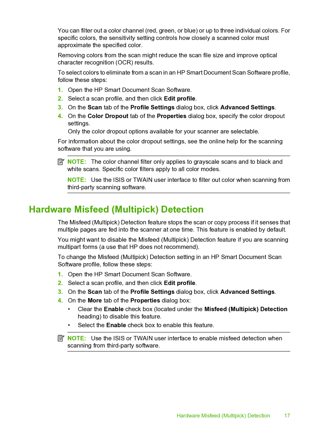 HP 9000 Sheet-feed manual Hardware Misfeed Multipick Detection 