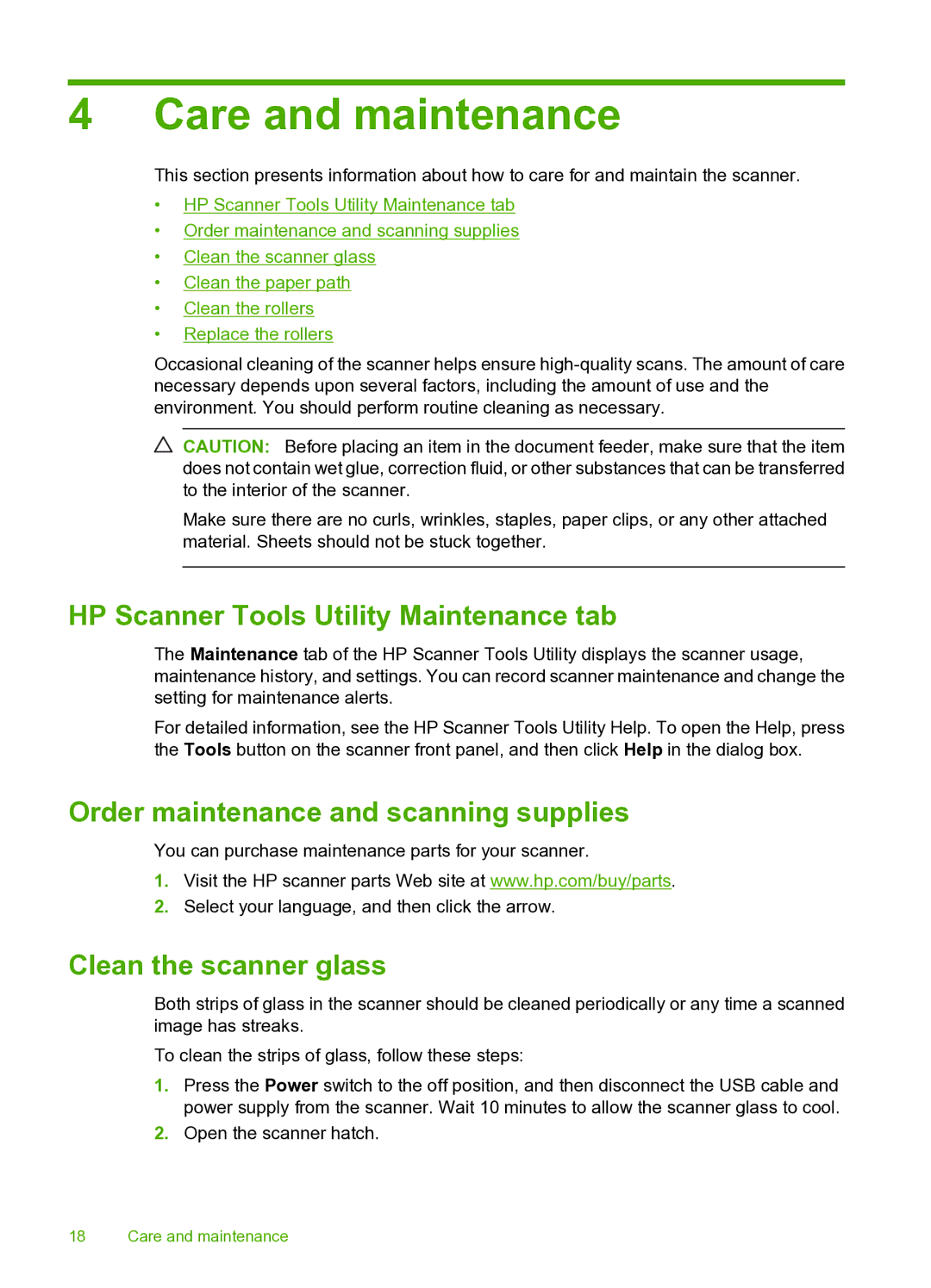 HP 9000 Sheet-feed Care and maintenance, HP Scanner Tools Utility Maintenance tab, Order maintenance and scanning supplies 