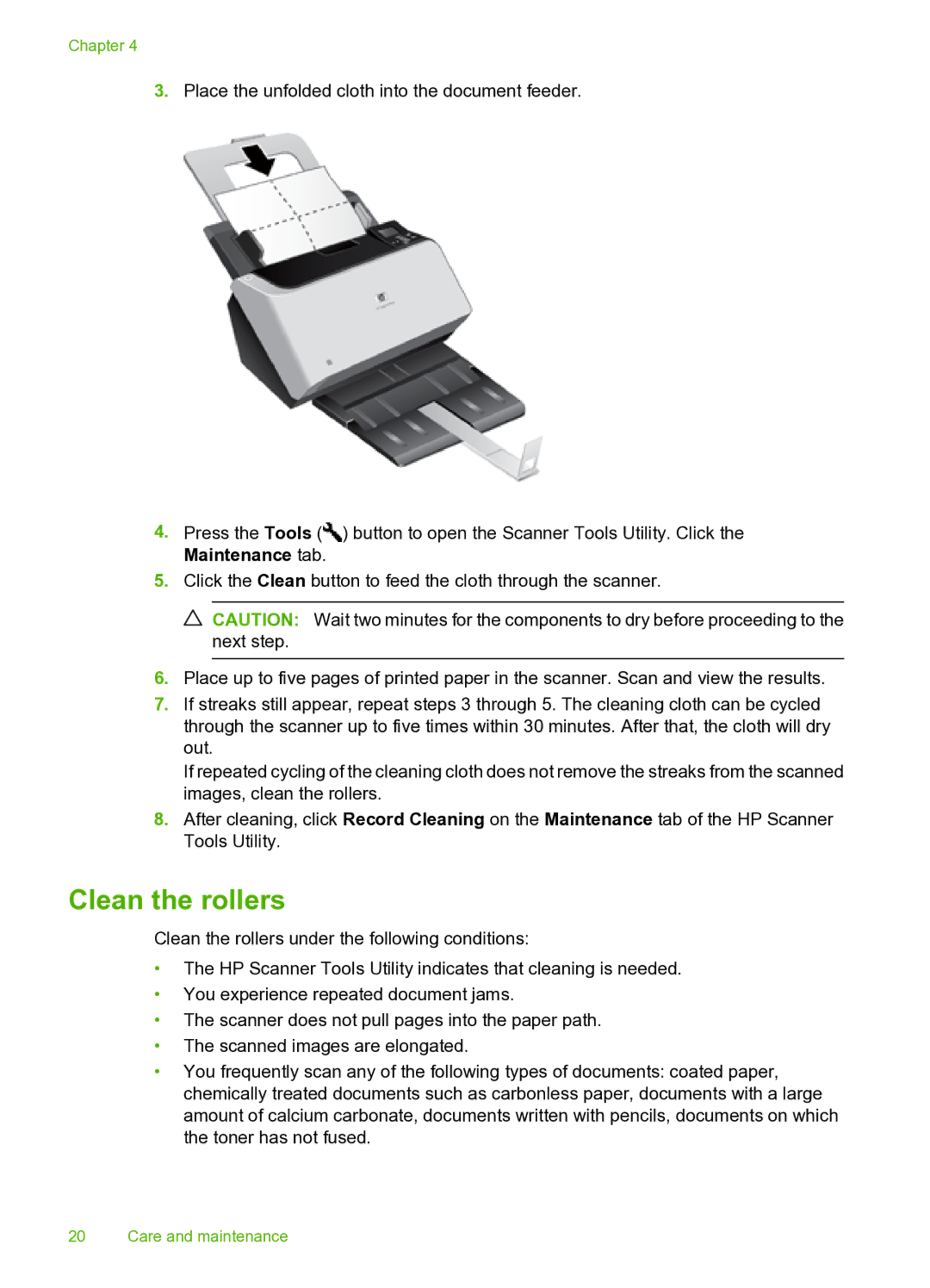 HP 9000 Sheet-feed manual Clean the rollers 