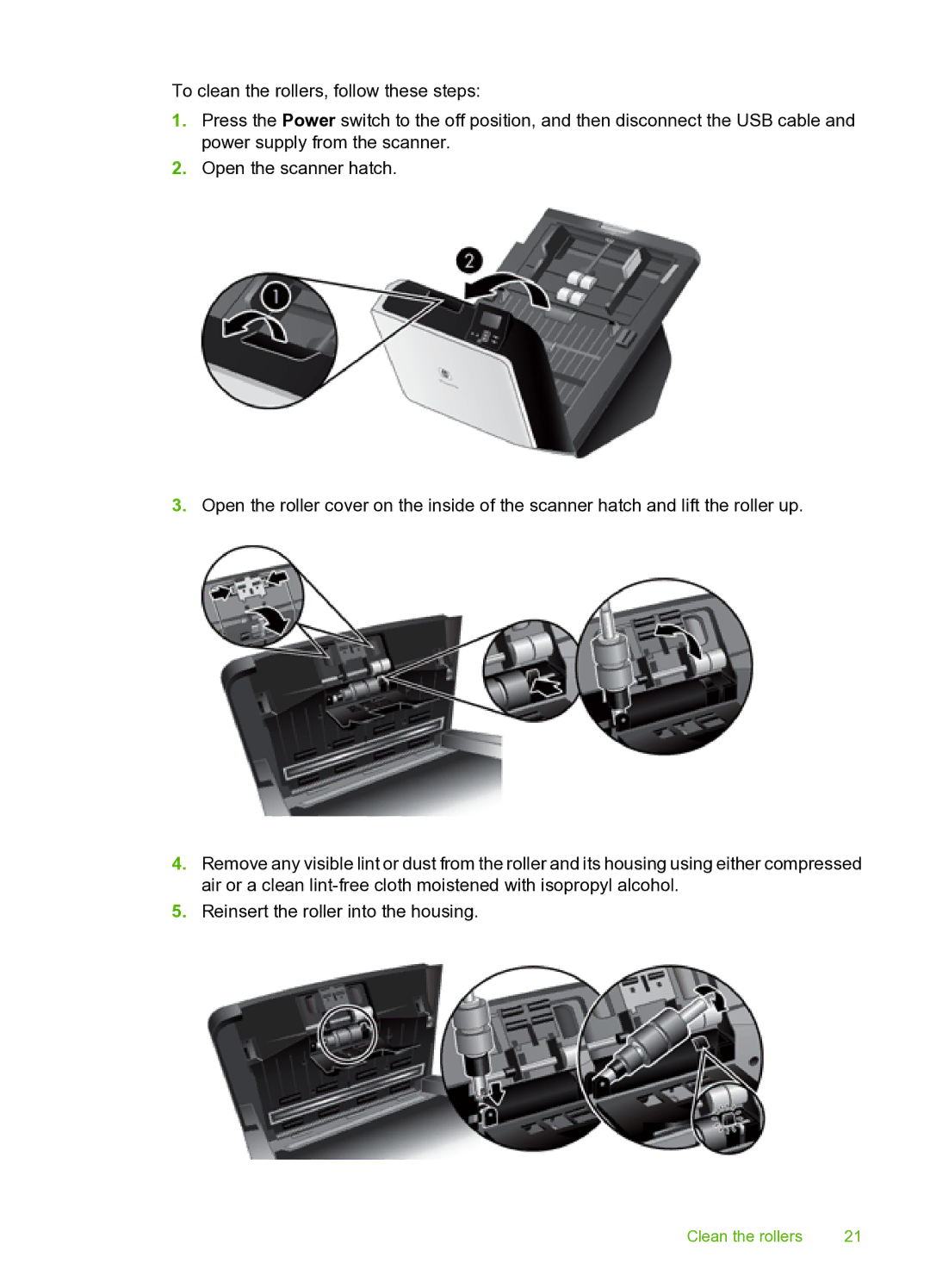 HP 9000 Sheet-feed manual Clean the rollers 