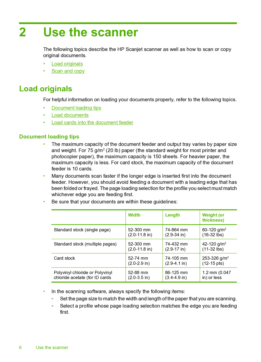 HP 9000 Sheet-feed manual Use the scanner, Load originals, Document loading tips 