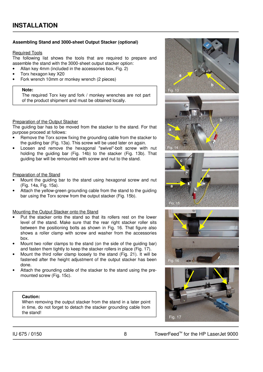 HP 9000 manual Assembling Stand and 3000-sheet Output Stacker optional 