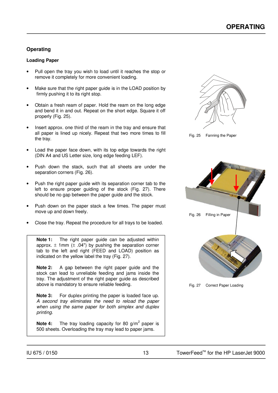 HP 9000 manual Operating, Loading Paper 