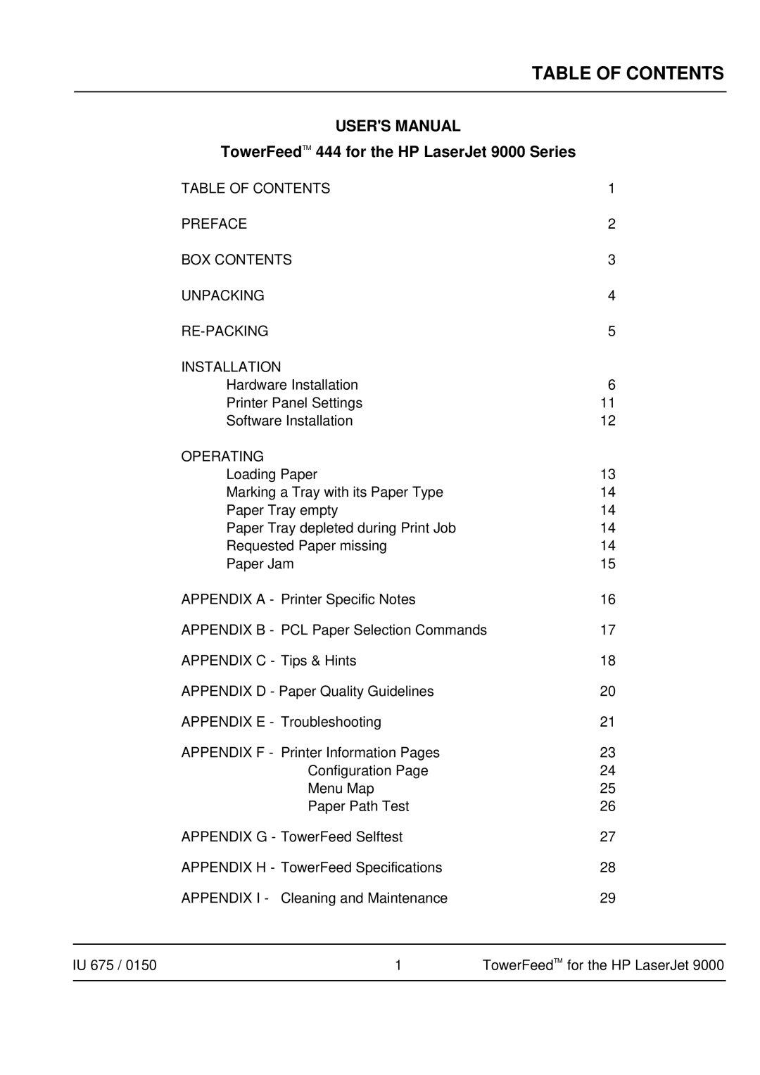 HP 9000 manual Table of Contents 