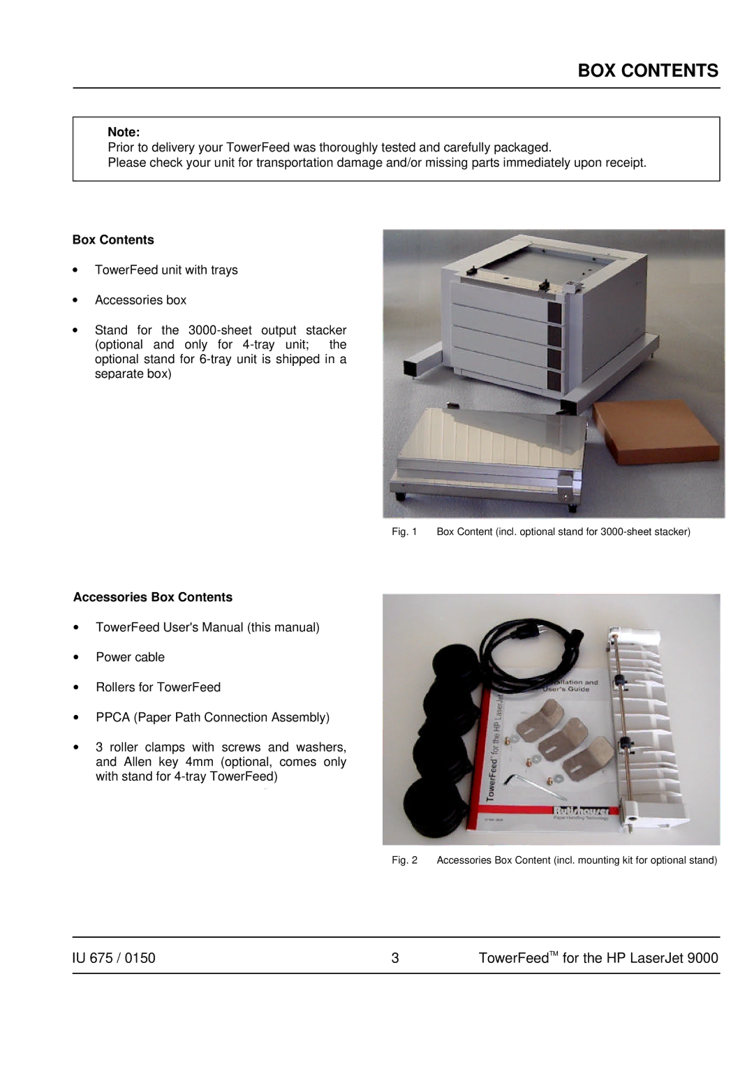 HP 9000 manual BOX Contents 