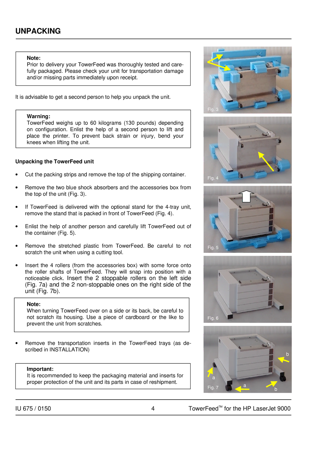 HP 9000 manual Unpacking the TowerFeed unit 