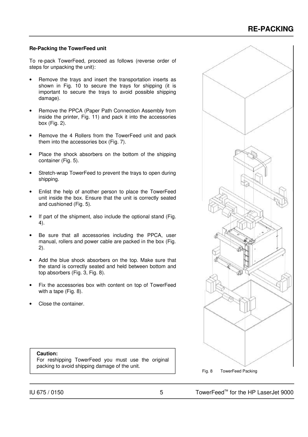 HP 9000 manual Re-Packing the TowerFeed unit 