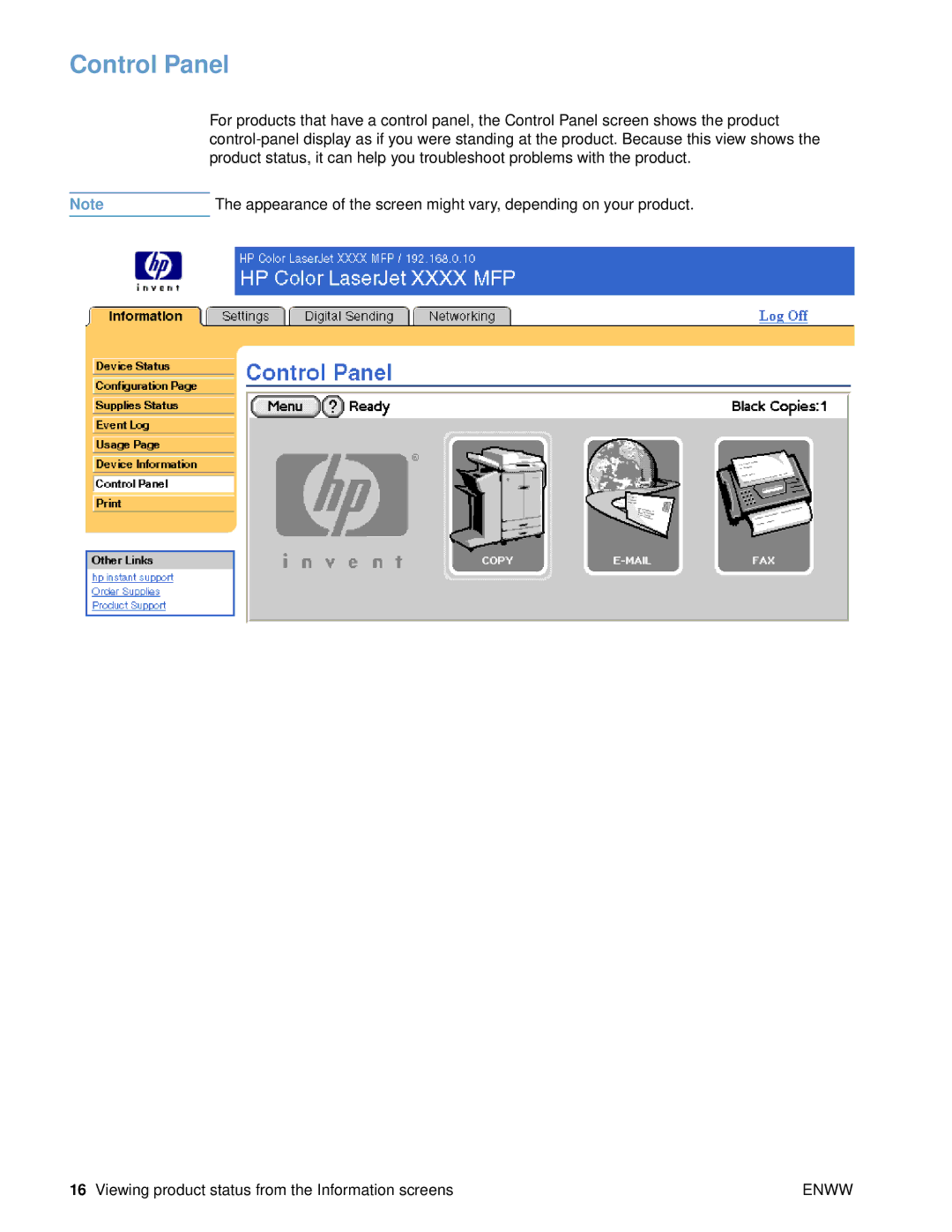 HP 9000 manual Control Panel 