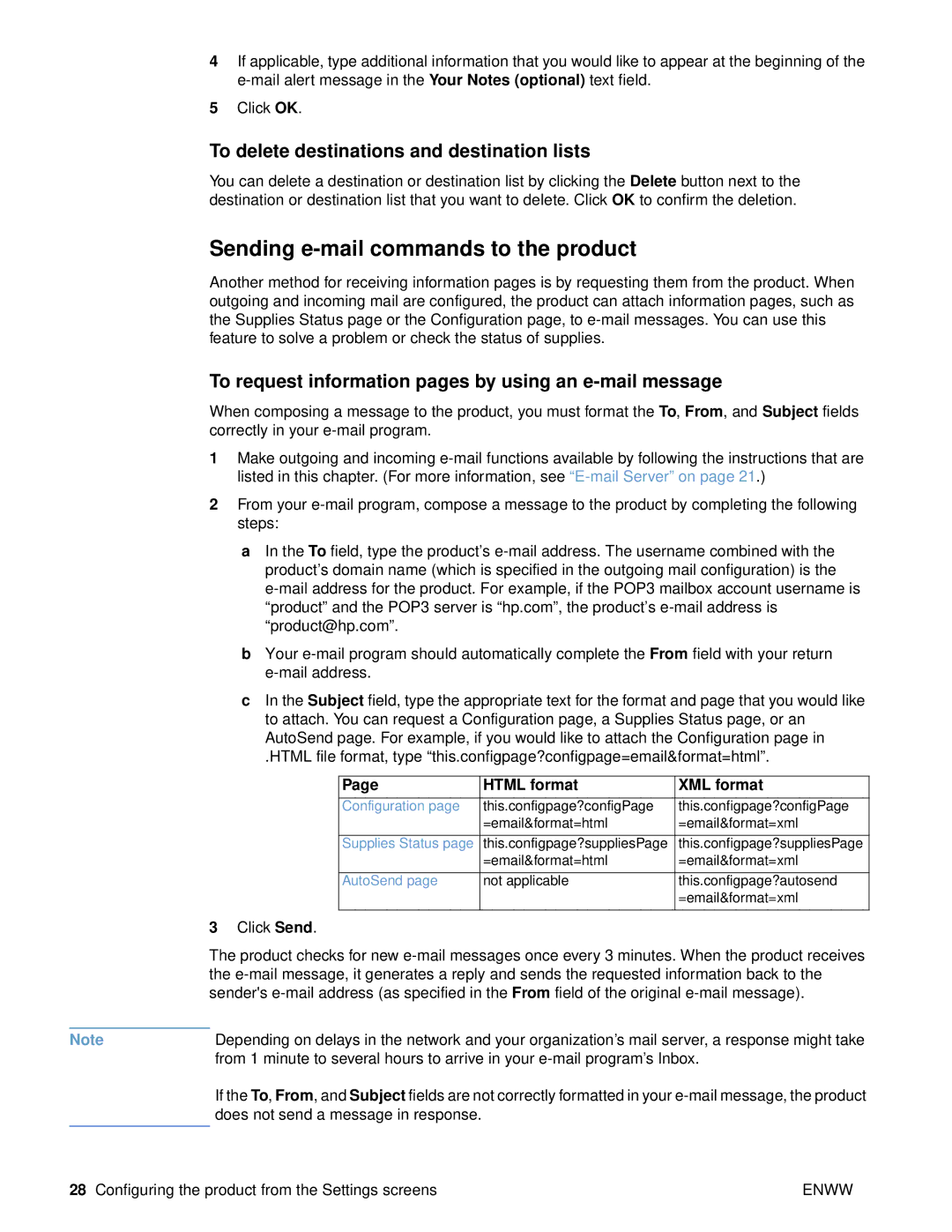 HP 9000 manual Sending e-mail commands to the product, To delete destinations and destination lists 