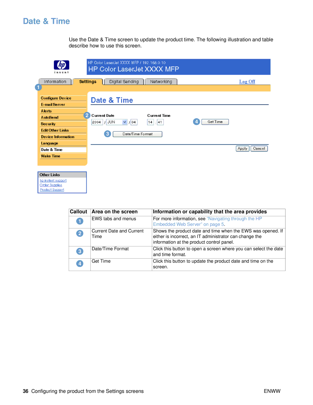 HP 9000 manual Date & Time, Embedded Web Server on 