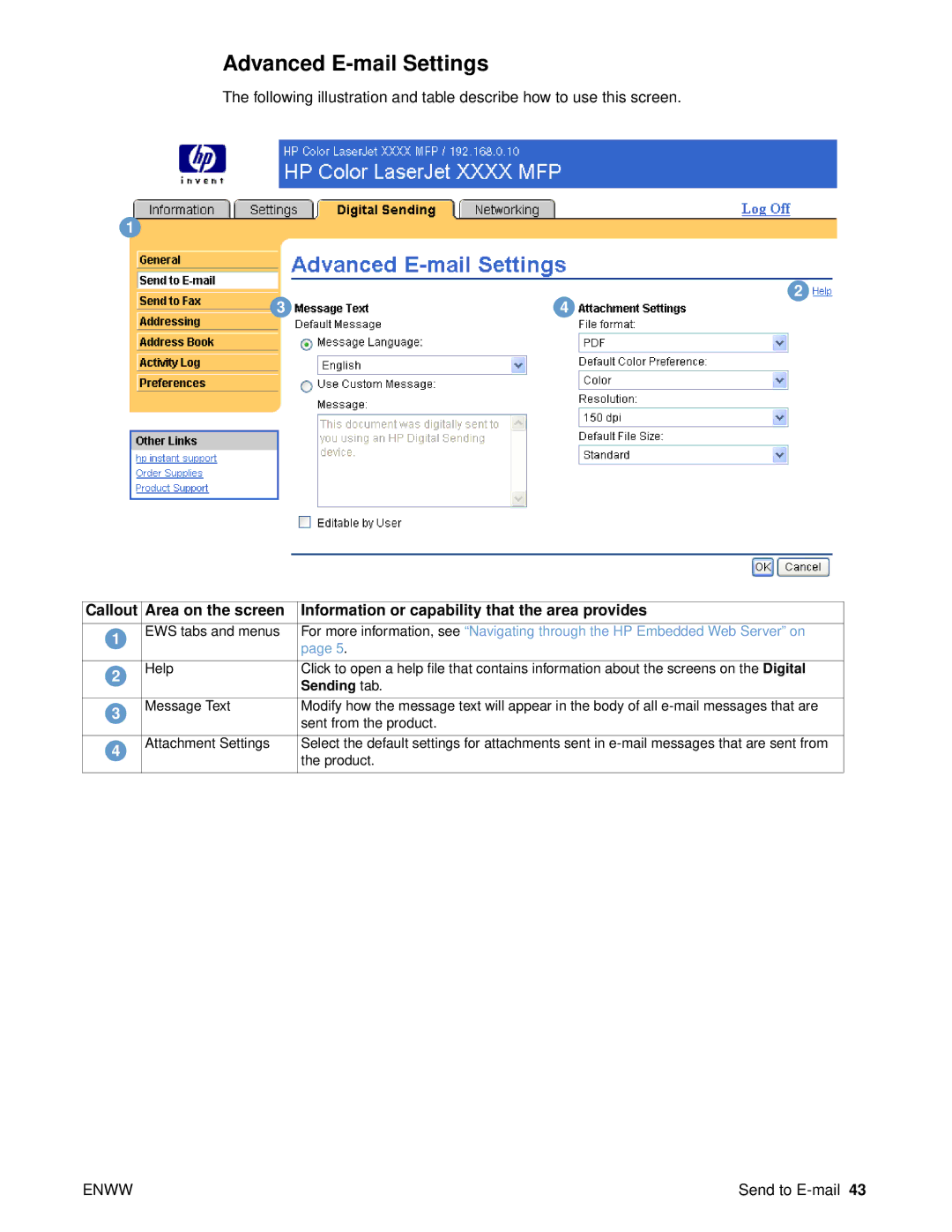 HP 9000 manual Advanced E-mail Settings 