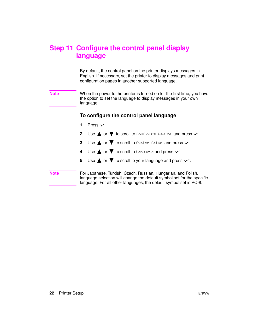 HP 9000hns, 9000dn, 9000n manual Configure the control panel display language, To configure the control panel language 