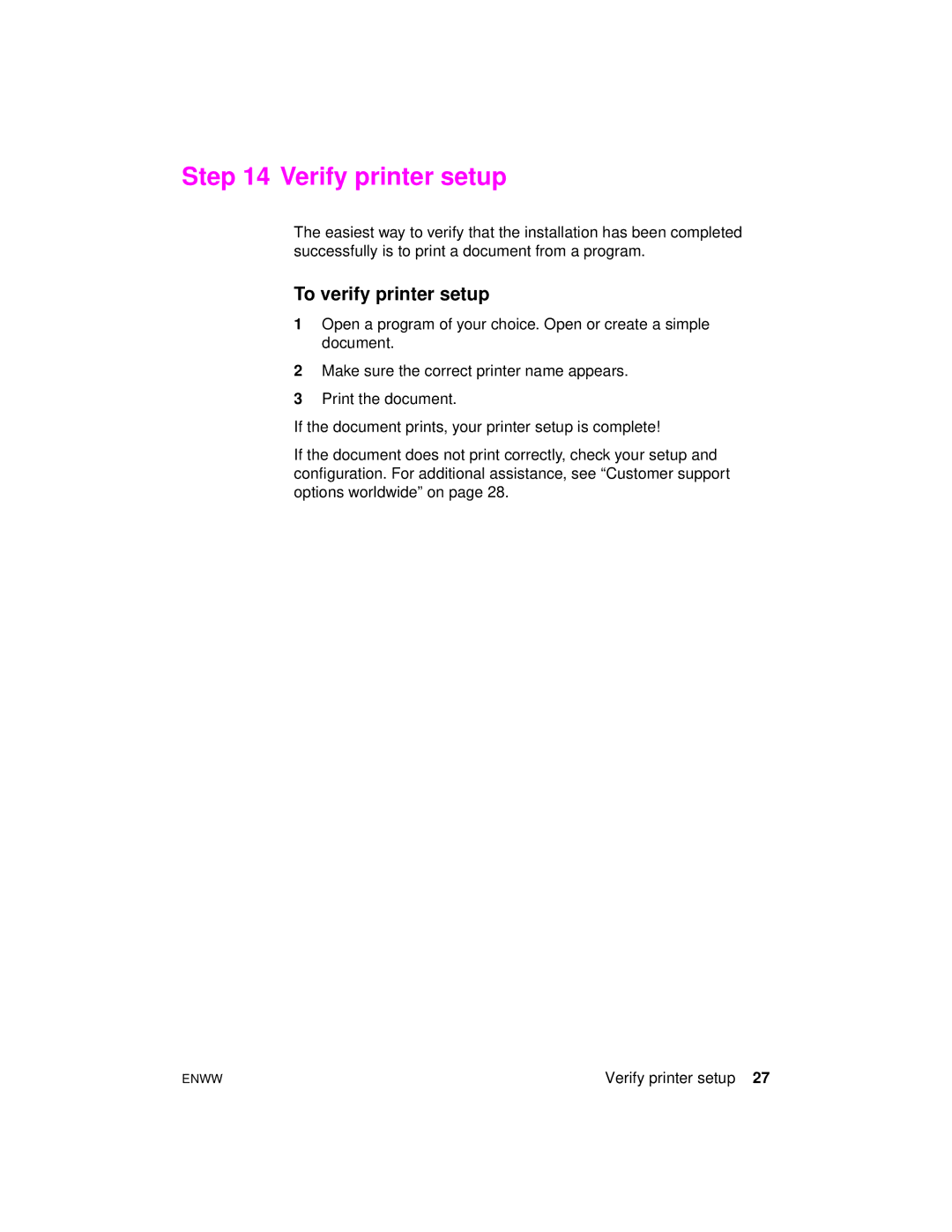 HP 9000hns, 9000dn, 9000n manual Verify printer setup, To verify printer setup 