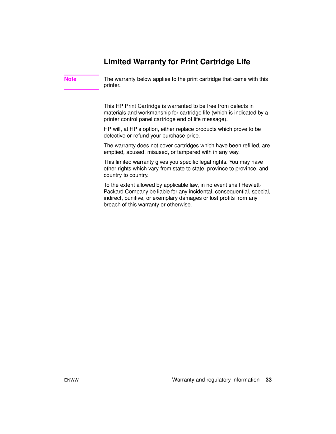 HP 9000n, 9000hns, 9000dn manual Limited Warranty for Print Cartridge Life 