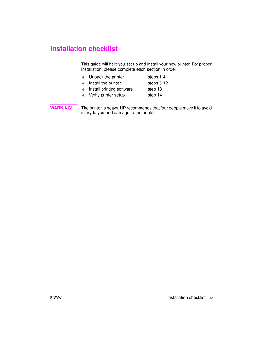 HP 9000n, 9000hns, 9000dn manual Installation checklist 