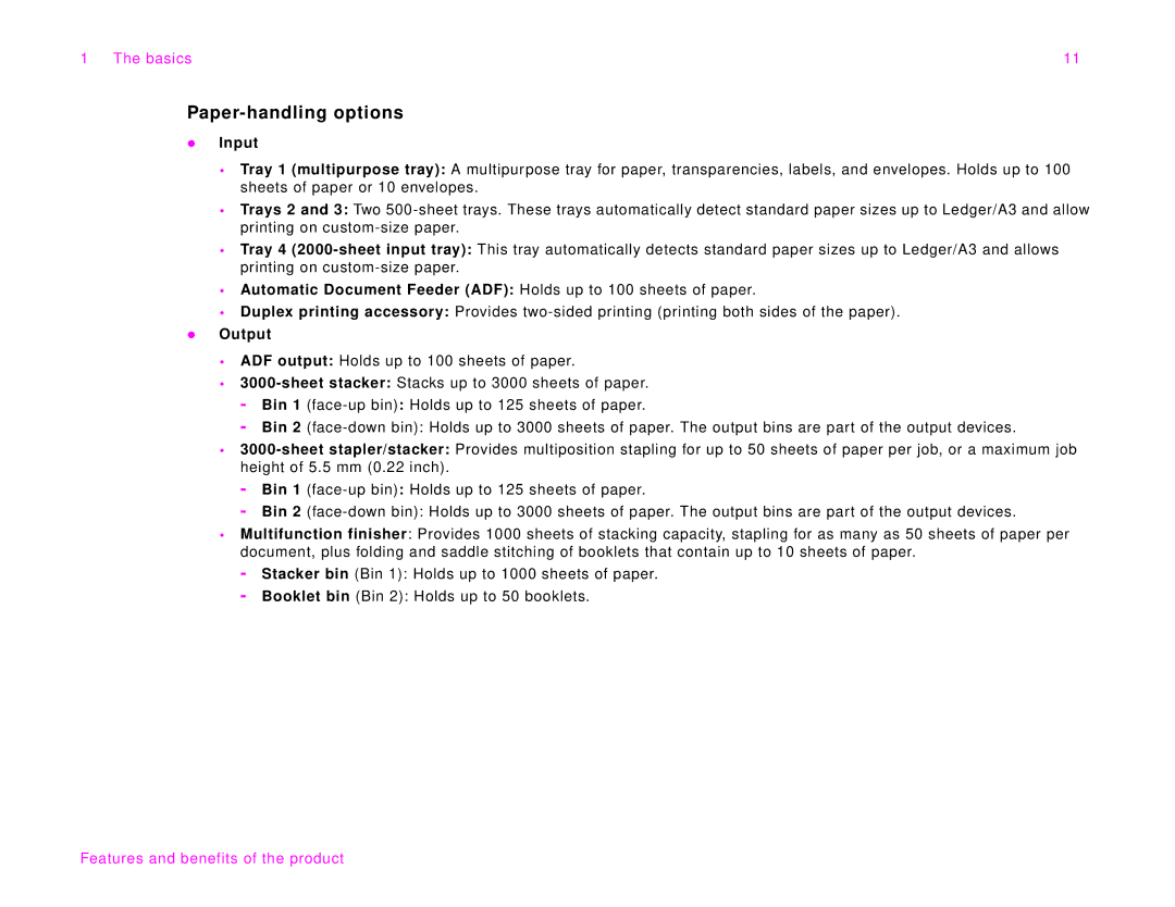 HP 9000Lmfp manual Paper-handling options, Input, Output 